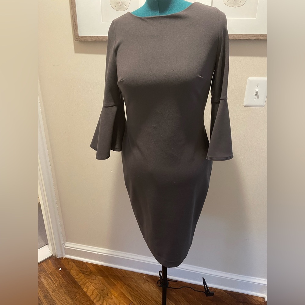 Calvin Klein Charcoal Bell-Sleeve Sheath Dress